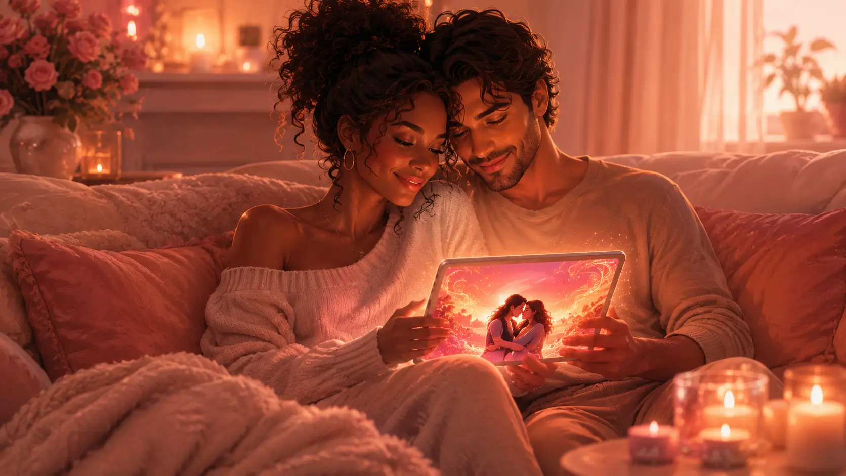 Couple co-writing a personalized romantasy story in the My Spicy Vanilla app