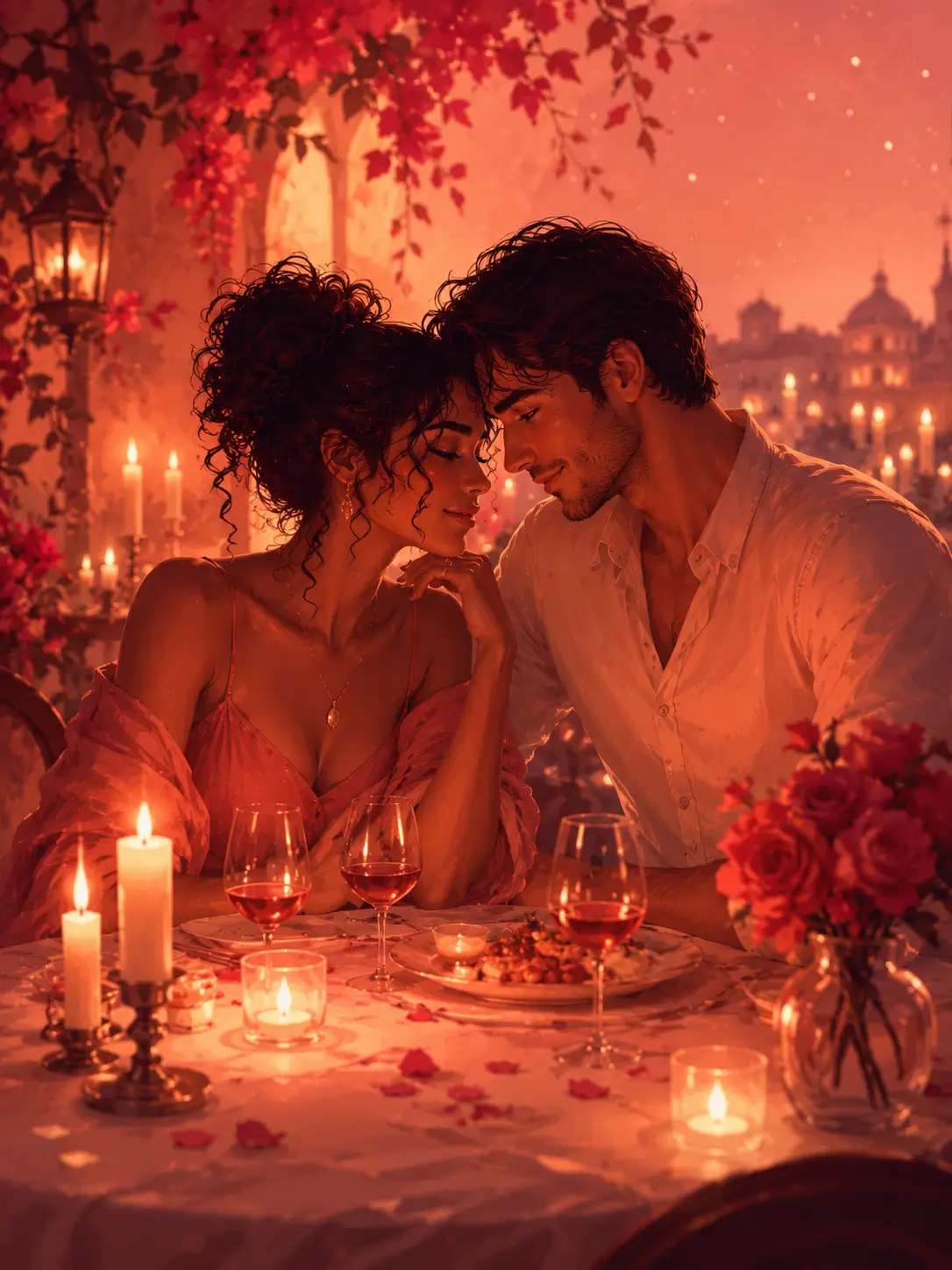 Illustrated personalized sensual story page created with My Spicy Vanilla showing a romantic candlelit scene