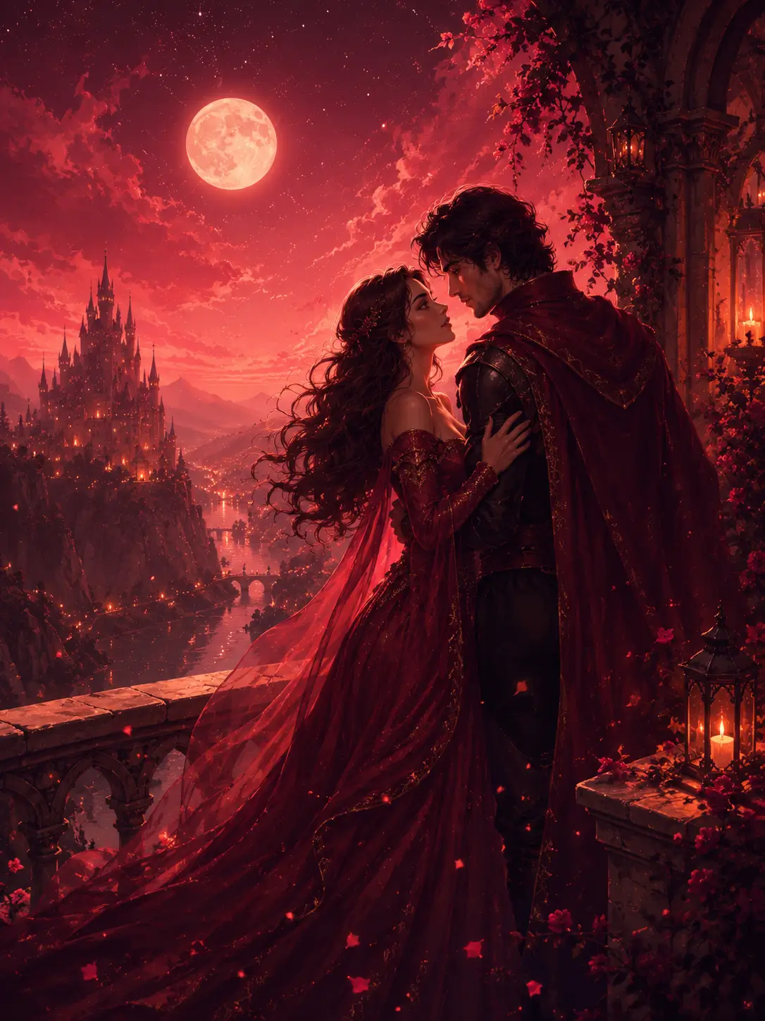 Illustrated fantasy romance story created with the My Spicy Vanilla AI story generator for couples